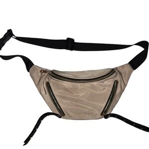 Like Dreams Champagne Beige Satin Nylon Fanny Pack Waist Bag Gold Hardware